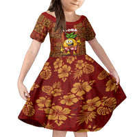 Custom Hawaii Family Matching Tank Maxi Dress and Hawaiian Shirt Aloha Funny Pineapple Mix Kakau Hawaiian Tribal LT03 Daughter's Dress Red - Polynesian Pride