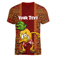 Custom Hawaii Women V Neck T Shirt Aloha Funny Pineapple Mix Kakau Hawaiian Tribal LT03 - Polynesian Pride