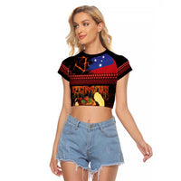 Samoan Siva Afi Raglan Cropped T Shirt Tribal Performers of Samoan Fire Knife Dancing LT03 Female Black - Polynesian Pride