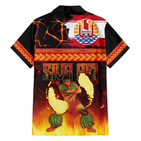 Tahitian Siva Afi Family Matching Off Shoulder Short Dress and Hawaiian Shirt Tribal Performers of Tahitian Fire Knife Dancing LT03 - Polynesian Pride