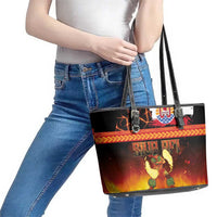 Tahitian Siva Afi Leather Tote Bag Tribal Performers of Tahitian Fire Knife Dancing LT03 - Polynesian Pride