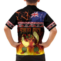 Aotearoa Siva Afi Family Matching Off The Shoulder Long Sleeve Dress and Hawaiian Shirt Tribal Performers of Aotearoa Fire Knife Dancing