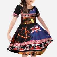 Aotearoa Siva Afi Family Matching Puletasi and Hawaiian Shirt Tribal Performers of Aotearoa Fire Knife Dancing LT03 Daughter's Dress Black - Polynesian Pride