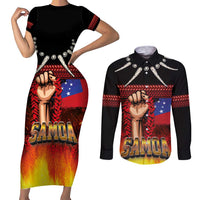 Personalised Samoan Spirit - Samoa Tribal Heritage Couples Matching Short Sleeve Bodycon Dress and Long Sleeve Button Shirt