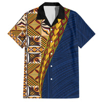 Samoan Siapo Family Matching Tank Maxi Dress and Hawaiian Shirt Tatau Pattern Half Style LT03 Dad's Shirt - Short Sleeve Yellow - Polynesian Pride