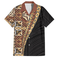 Samoan Siapo Family Matching Off Shoulder Long Sleeve Dress and Hawaiian Shirt Tatau Pattern Half Style Retro Mode LT03 Dad's Shirt - Short Sleeve Brown - Polynesian Pride