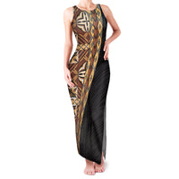 Samoan Siapo Family Matching Tank Maxi Dress and Hawaiian Shirt Tatau Pattern Half Style Retro Mode LT03 Mom's Dress Brown - Polynesian Pride