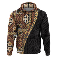 Samoan Siapo Zip Hoodie Tatau Pattern Half Style Retro Mode LT03 Pullover Hoodie Brown - Polynesian Pride