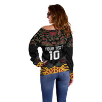 Custom New Zealand Rugby Off Shoulder Sweater Black Fern Maori Tribal Pattern LT03 - Polynesian Pride
