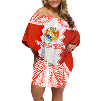 Custom Tonga Rugby Family Matching Off Shoulder Short Dress and Hawaiian Shirt Ikale Tahi Ngatu Tribal Pattern LT03