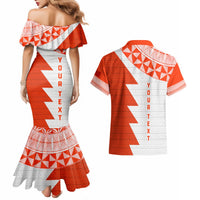 Custom Tonga Rugby Couples Matching Mermaid Dress and Hawaiian Shirt Ikale Tahi Ngatu Tribal Pattern Half Style LT03 - Polynesian Pride