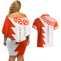 Custom Tonga Rugby Couples Matching Off Shoulder Short Dress and Hawaiian Shirt Ikale Tahi Ngatu Tribal Pattern Half Style LT03