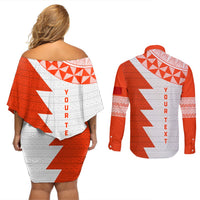 Custom Tonga Rugby Couples Matching Off Shoulder Short Dress and Long Sleeve Button Shirt Ikale Tahi Ngatu Tribal Pattern Half Style LT03