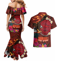 American Samoa Manulele Tausala Nu'uuli Couples Matching Mermaid Dress and Hawaiian Shirt Tatau Art Pattern with Tropical Plants LT03 - Polynesian Pride