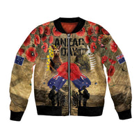 Australia and New Zealand ANZAC Day Bomber Jacket Kangaroo and Kiwi Bird Soldier-Honor and Remember Vintage Style