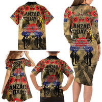Australia and New Zealand ANZAC Day Family Matching Long Sleeve Bodycon Dress and Hawaiian Shirt Kangaroo and Kiwi Bird Soldier-Honor and Remember Vintage Style