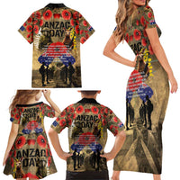 Australia and New Zealand ANZAC Day Family Matching Short Sleeve Bodycon Dress and Hawaiian Shirt Kangaroo and Kiwi Bird Soldier-Honor and Remember Vintage Style