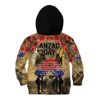 Australia and New Zealand ANZAC Day Kid Hoodie Kangaroo and Kiwi Bird Soldier-Honor and Remember Vintage Style