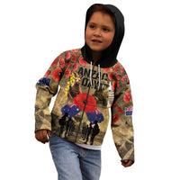 Australia and New Zealand ANZAC Day Kid Hoodie Kangaroo and Kiwi Bird Soldier-Honor and Remember Vintage Style