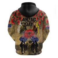 Australia and New Zealand ANZAC Day Zip Hoodie Kangaroo and Kiwi Bird Soldier-Honor and Remember Vintage Style