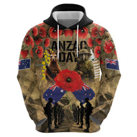 Australia and New Zealand ANZAC Day Zip Hoodie Kangaroo and Kiwi Bird Soldier-Honor and Remember Vintage Style