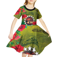 Cook Islands ANDAC Day Kid Short Sleeve Dress Honor and Remember Soliders-Forever in My Thoughts Grunge Style