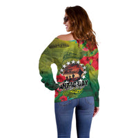 Cook Islands ANDAC Day Off Shoulder Sweater Honor and Remember Soliders-Forever in My Thoughts Grunge Style