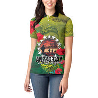 Cook Islands ANDAC Day Women Polo Shirt Honor and Remember Soliders-Forever in My Thoughts Grunge Style