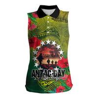 Cook Islands ANDAC Day Women Sleeveless Polo Shirt Honor and Remember Soliders-Forever in My Thoughts Grunge Style LT03 Female Green-Yellow - Polynesian Pride