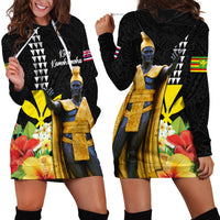 Hawaii King Kamehameha Day Hoodie Dress Kanaka Maoli Hibiscus Flower and Kakau Pattern
