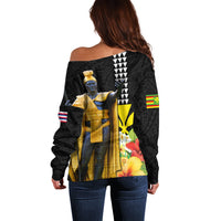 Hawaii King Kamehameha Day Off Shoulder Sweater Kanaka Maoli Hibiscus Flower and Kakau Pattern