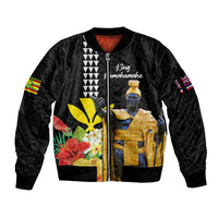 Hawaii King Kamehameha Day Sleeve Zip Bomber Jacket Kanaka Maoli Hibiscus Flower and Kakau Pattern