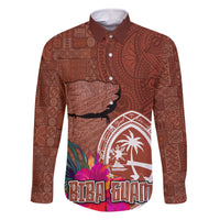Chamorro Biba Guam Family Matching Off The Shoulder Long Sleeve Dress and Hawaiian Shirt Latte Stone Tribal and Hibiscus Flower Tapa Pattern