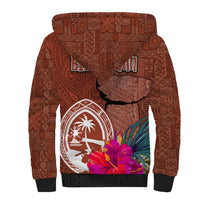 Chamorro Biba Guam Sherpa Hoodie Latte Stone Tribal and Hibiscus Flower Tapa Pattern LT03 - Polynesian Pride