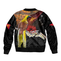 Papua New Guinea Remembrance Day Bomber Jacket Bird of Paradise Plumeria Flower and Polynesian Pattern