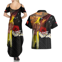 Papua New Guinea Remembrance Day Couples Matching Summer Maxi Dress and Hawaiian Shirt Bird of Paradise Plumeria Flower and Polynesian Pattern