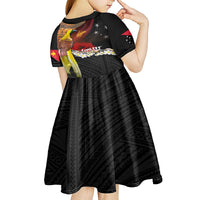 Papua New Guinea Remembrance Day Kid Short Sleeve Dress Bird of Paradise Plumeria Flower and Polynesian Pattern