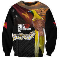 Papua New Guinea Remembrance Day Sweatshirt Bird of Paradise Plumeria Flower and Polynesian Pattern