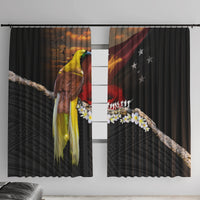 Papua New Guinea Remembrance Day Window Curtain Bird of Paradise Plumeria Flower and Polynesian Pattern LT03 With Hooks Black - Polynesian Pride