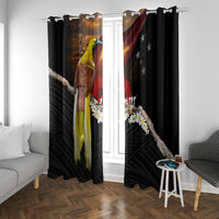Papua New Guinea Remembrance Day Window Curtain Bird of Paradise Plumeria Flower and Polynesian Pattern LT03 With Grommets Black - Polynesian Pride