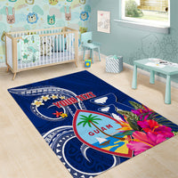 Personalised Guam Liberation Area Rug Latte Stone and Guahan Seal Jungle Flower
