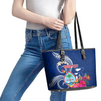 Personalised Guam Liberation Leather Tote Bag Latte Stone and Guahan Seal Jungle Flower