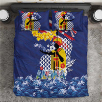 Hawaii King Kamehameha Day Bedding Set Lei Sea Waves Polynesian Tapa Pattern