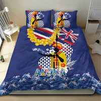 Hawaii King Kamehameha Day Bedding Set Lei Sea Waves Polynesian Tapa Pattern