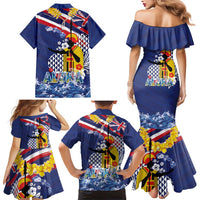 Hawaii King Kamehameha Day Family Matching Mermaid Dress and Hawaiian Shirt Lei Sea Waves Polynesian Tapa Pattern