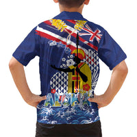 Hawaii King Kamehameha Day Family Matching Short Sleeve Bodycon Dress and Hawaiian Shirt Lei Sea Waves Polynesian Tapa Pattern