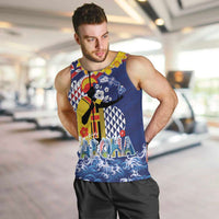 Hawaii King Kamehameha Day Men Tank Top Lei Sea Waves Polynesian Tapa Pattern