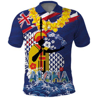 Hawaii King Kamehameha Day Polo Shirt Lei Sea Waves Polynesian Tapa Pattern