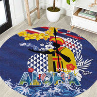 Hawaii King Kamehameha Day Round Carpet Lei Sea Waves Polynesian Tapa Pattern LT03 Blue - Polynesian Pride