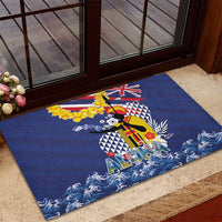 Hawaii King Kamehameha Day Rubber Doormat Lei Sea Waves Polynesian Tapa Pattern LT03 - Polynesian Pride